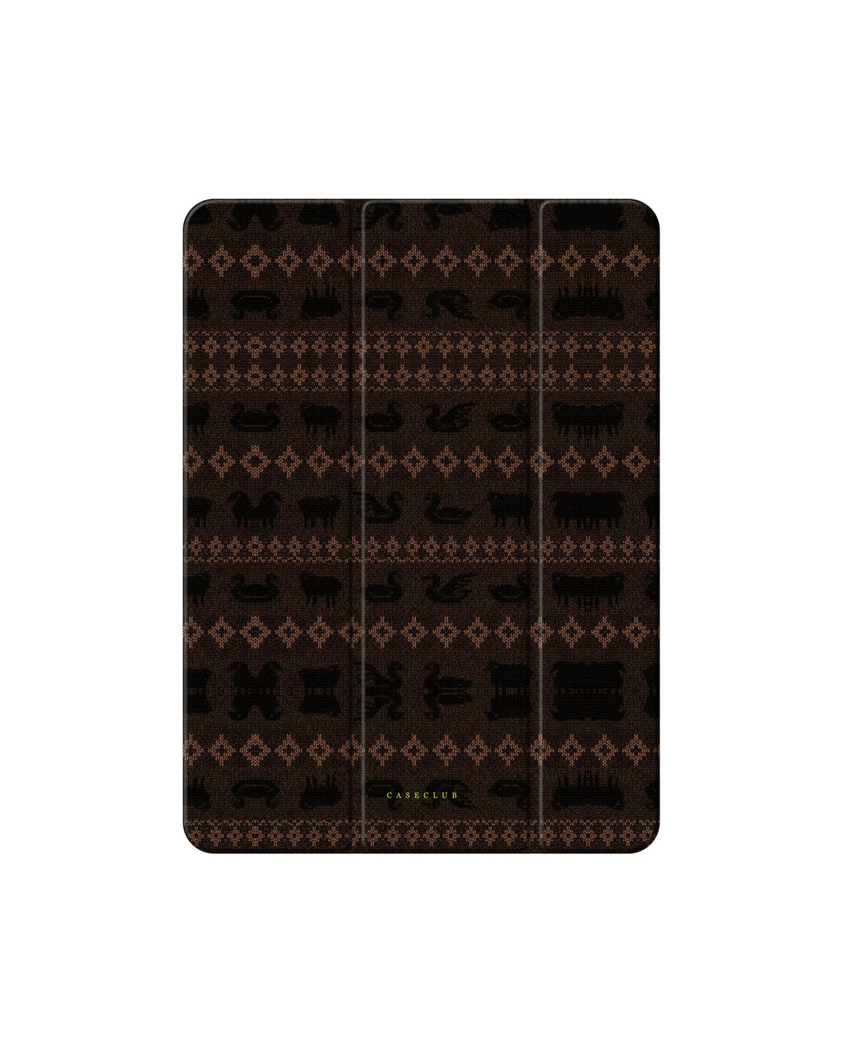 Case Club iPad Hülle Nordic — Smart Case mit nordischem Strickmuster in dunklem Braun, Klappdeckel mit Ständerfunktion