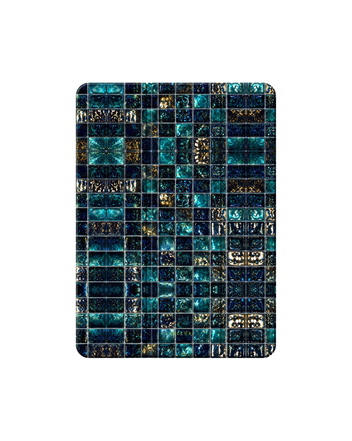 Case Club iPad Hülle Aqua Tiles — Smart Case mit türkisen Glaskacheln und goldenen Sprenkeln, Klappdeckel mit Ständerfunktion