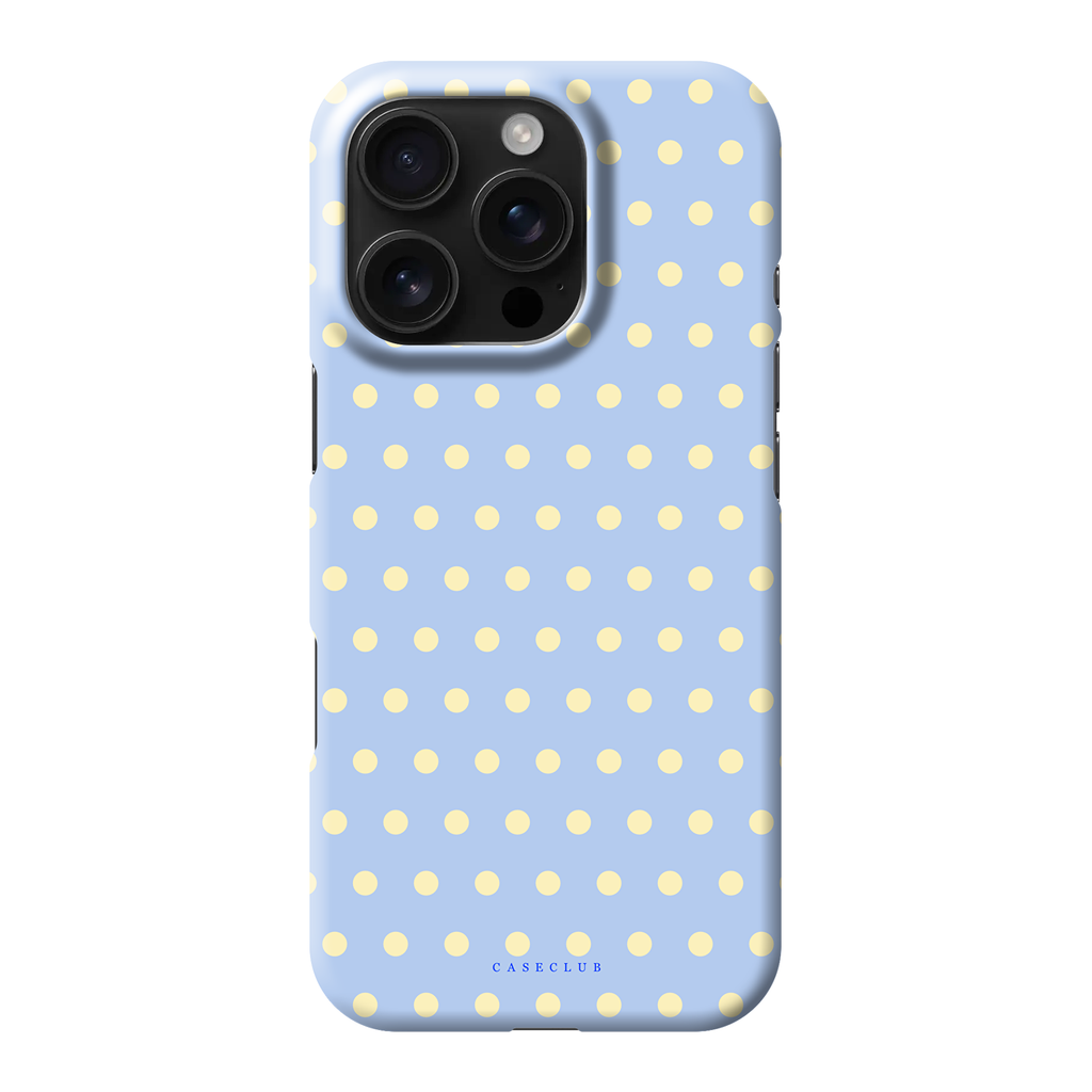 Blue Dots – Handyhülle mit hellgelben Punkten auf hellblauem Grund