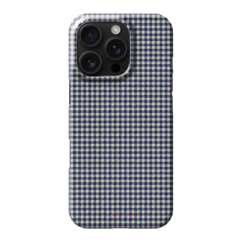 Case Club Blue Gingham Hülle — feines Vichy-Karo in Marineblau und Creme.