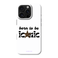 Born To Be Iconic – weiße Handyhülle mit Schriftzug und Leoparden-Stern
