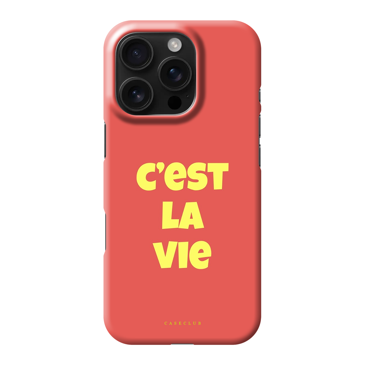 C'est La Vie – korallrote Handyhülle mit gelbem Schriftzug
