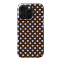 Cocoa Dots – Handyhülle mit hellblauen Punkten auf Braun