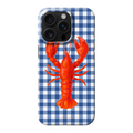 Case Club Lobster Hülle — gemalter roter Hummer auf blauem Vichy-Karo.