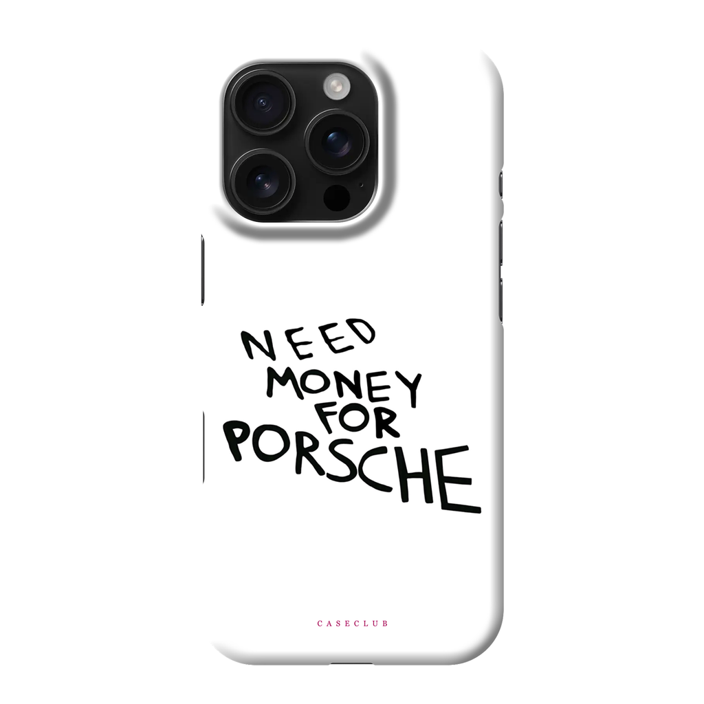 Money For Porsche – weiße Handyhülle mit handgeschriebenem Schriftzug
