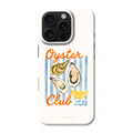 Case Club Oyster Club Hülle — Austern-Aquarell auf blau-weißen Streifen. Motiv mit KI gestaltet.