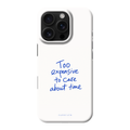 Case Club Too Expensive Hülle — blaue Handschrift auf Weiß. Motiv mit KI gestaltet.
