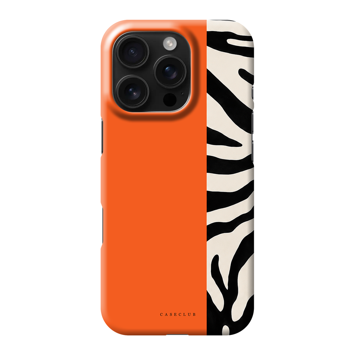 Zebra – Handyhülle mit orangefarbenem Block und Zebrastreifen in Schwarz und Creme