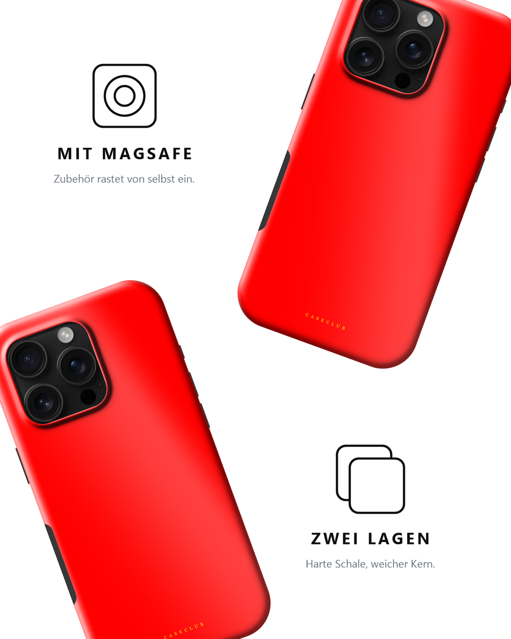 Zwei rote Tough Cases mit MagSafe – Magnetring und zweilagiger Aufbau