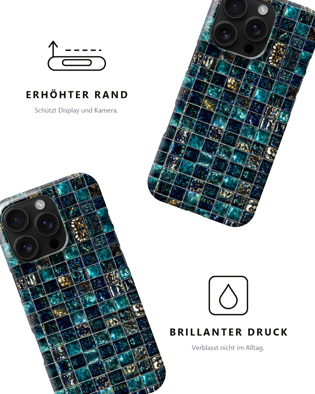 Zwei Aqua-Tiles-Hüllen – erhöhter Rand und brillanter Druck