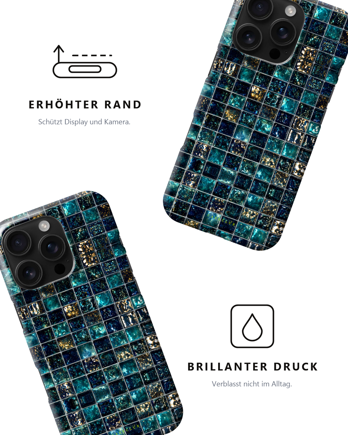 Zwei Aqua-Tiles-Hüllen – erhöhter Rand und brillanter Druck