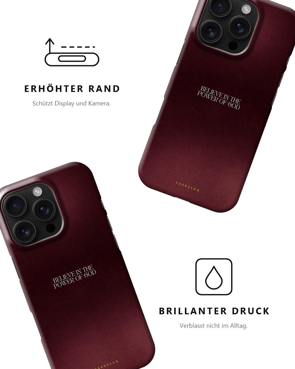 Zwei Believe-Hüllen – erhöhter Rand und brillanter Druck