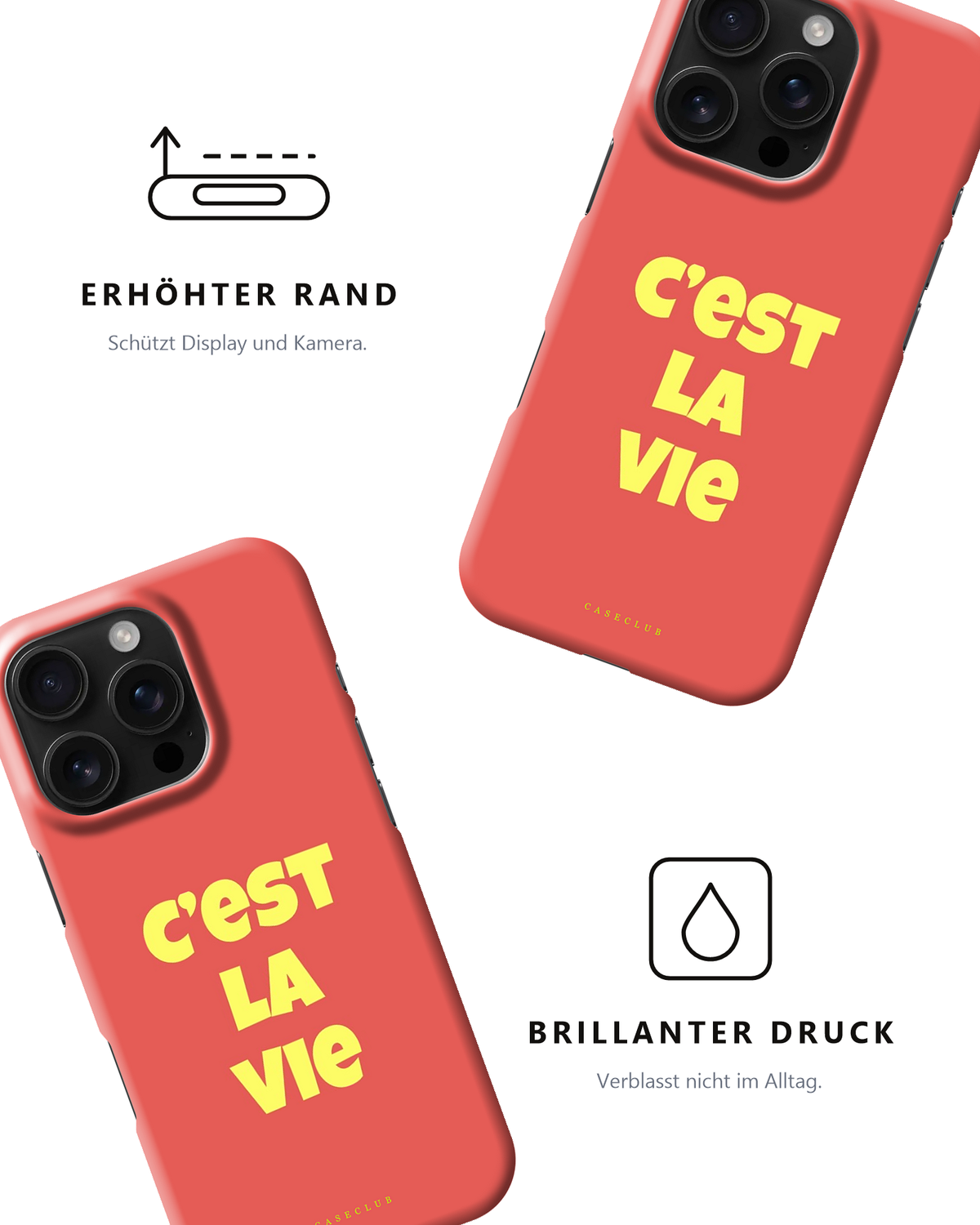 Zwei C'est-La-Vie-Hüllen – erhöhter Rand und brillanter Druck