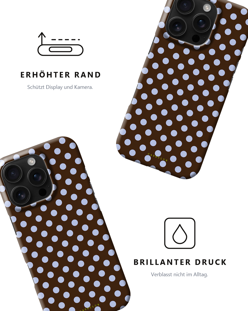 Zwei Cocoa-Dots-Hüllen – erhöhter Rand und brillanter Druck