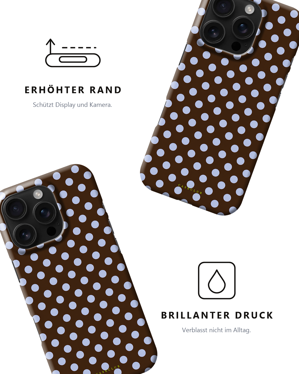 Zwei Cocoa-Dots-Hüllen – erhöhter Rand und brillanter Druck