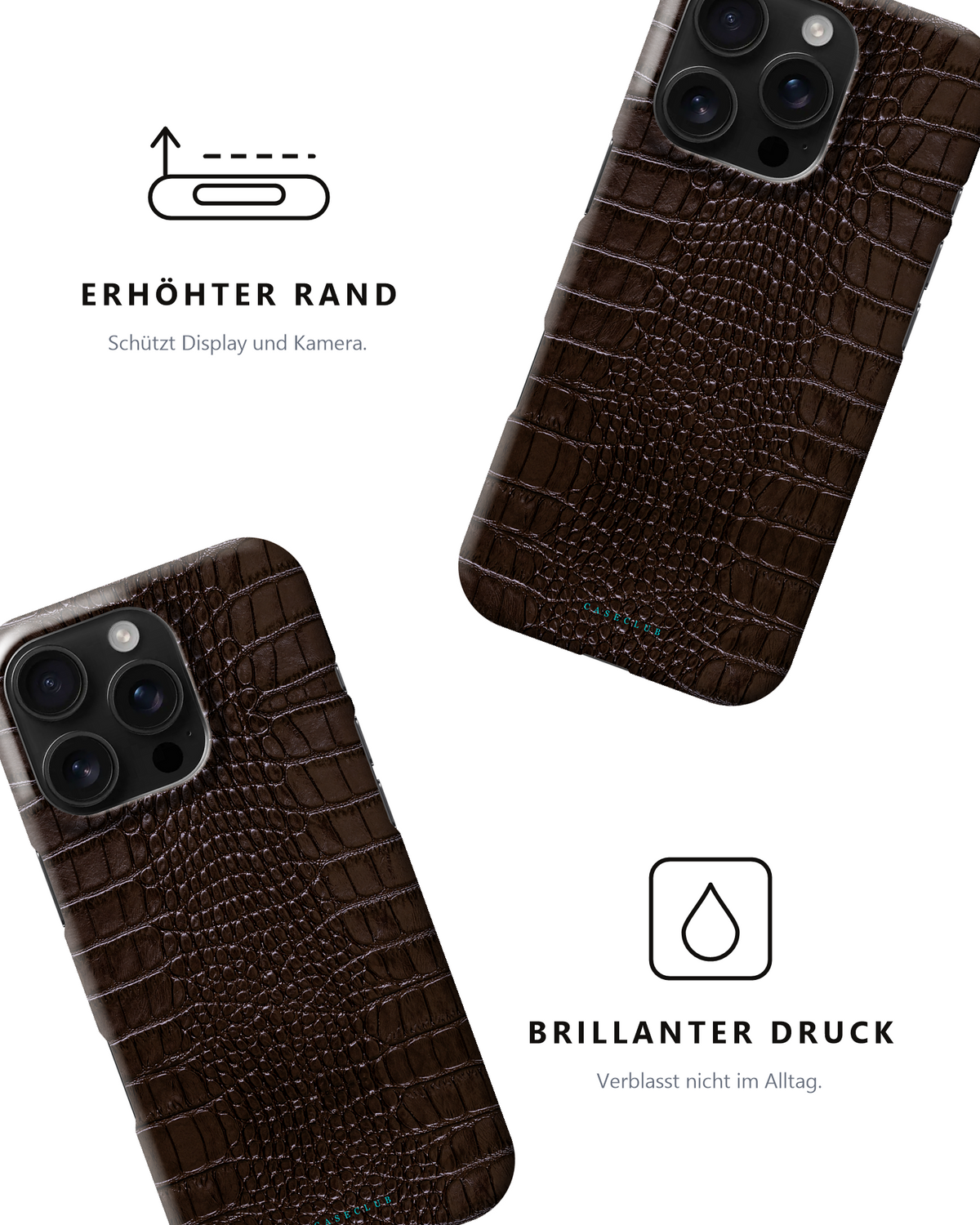 Zwei Croco-Leather-Hüllen – erhöhter Rand und brillanter Druck
