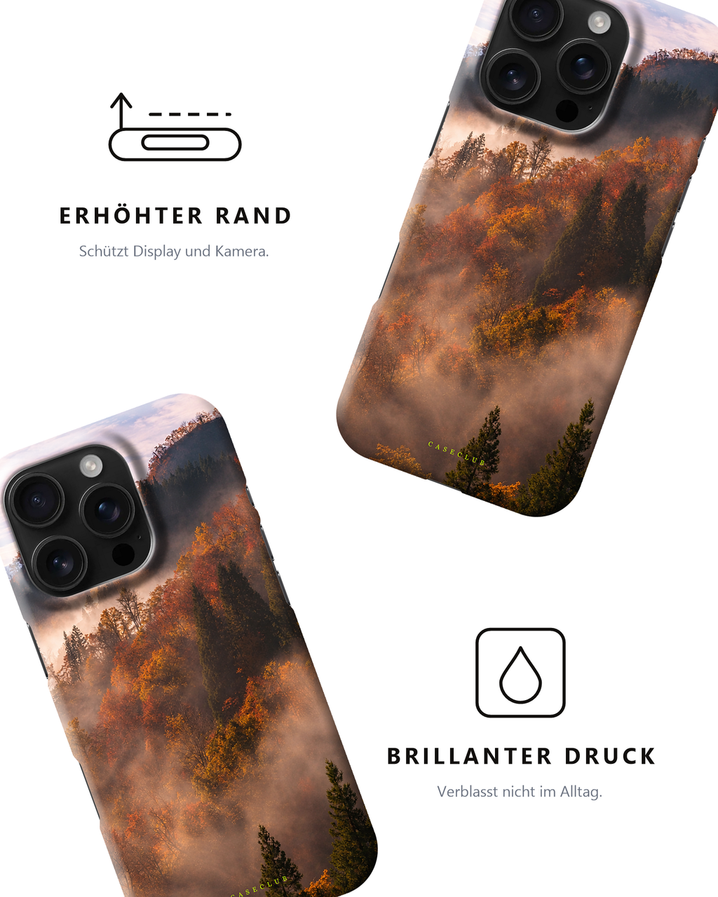 Zwei Misty-Hills-Hüllen – erhöhter Rand und brillanter Druck