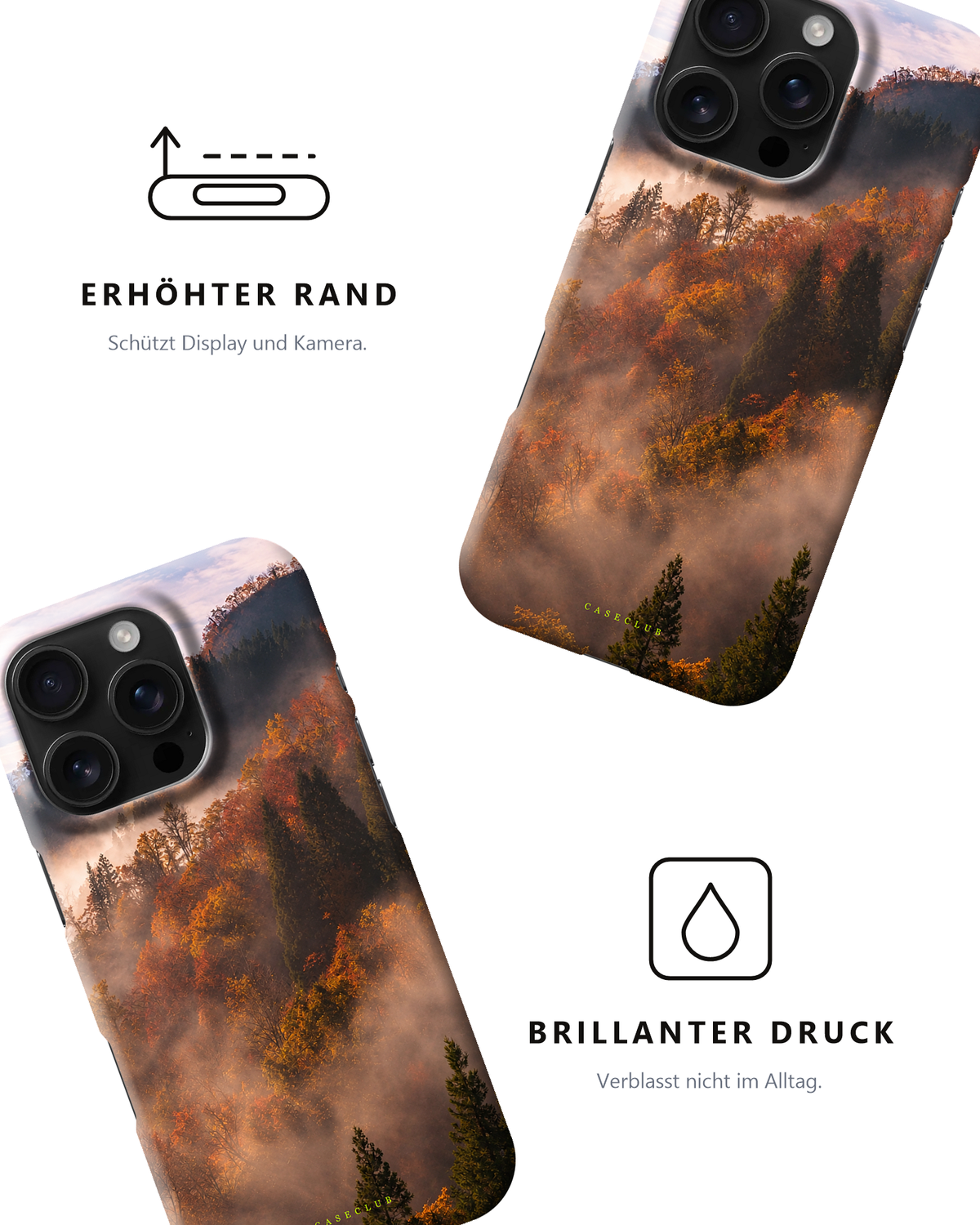 Zwei Misty-Hills-Hüllen – erhöhter Rand und brillanter Druck