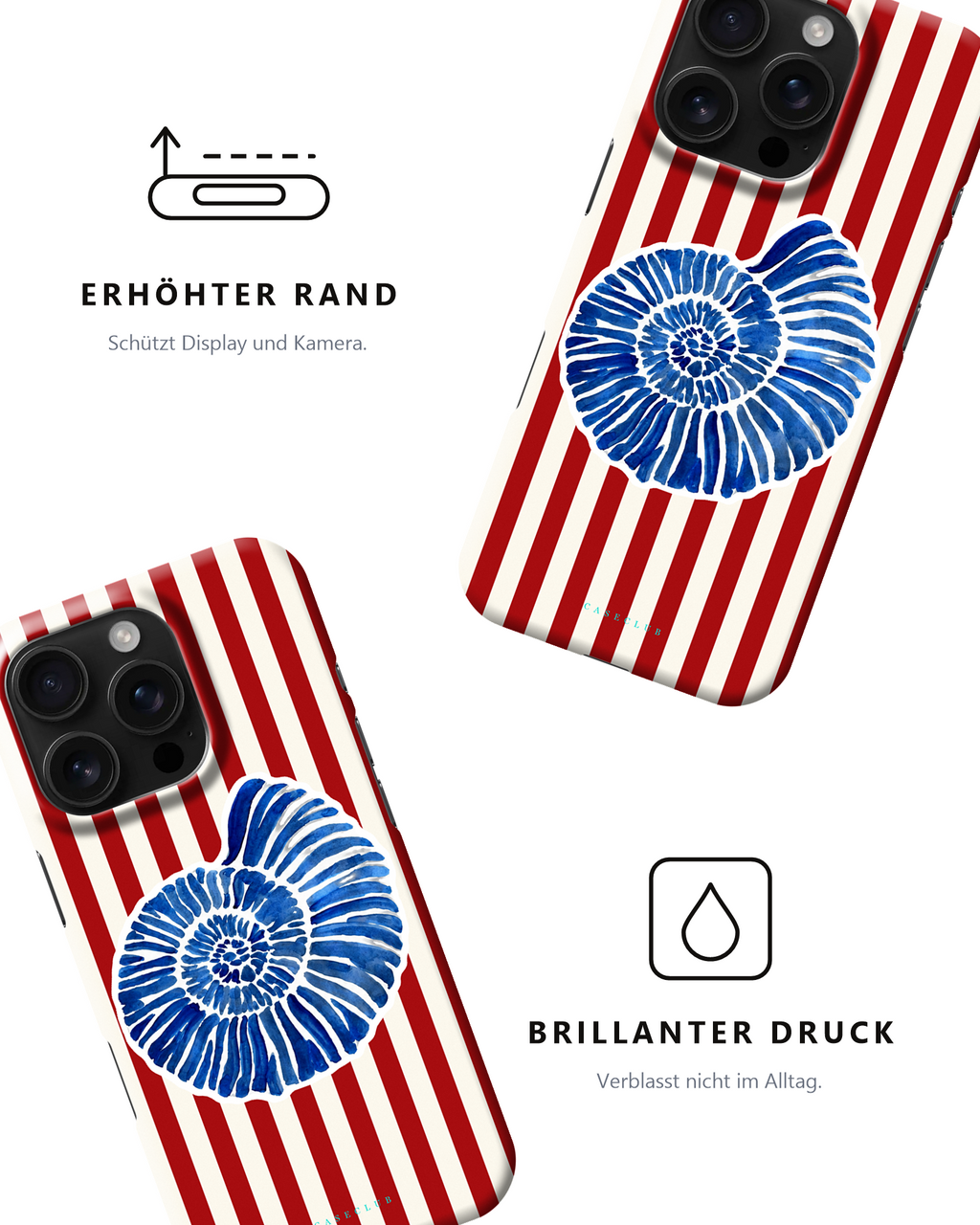 Case Club Ocean Shell — erhöhter Rand schützt Display und Kamera, brillanter Druck verblasst nicht im Alltag.