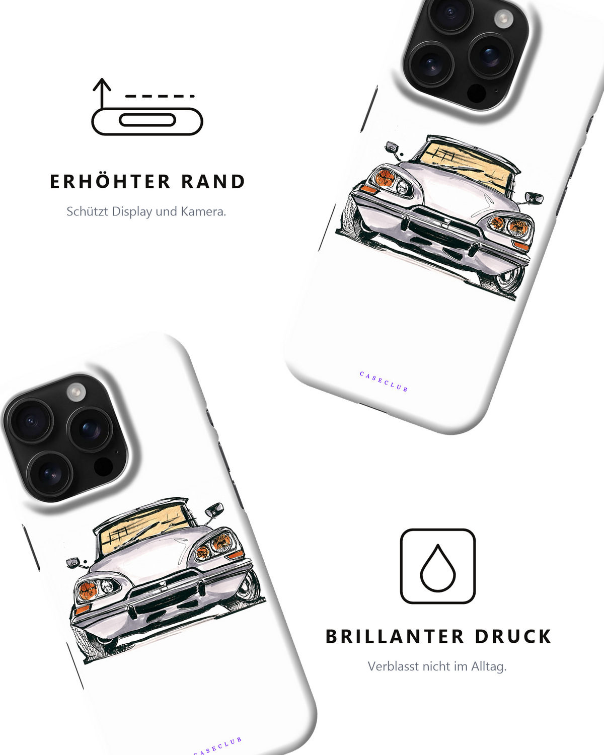 Zwei Oldtimer-Hüllen – erhöhter Rand und brillanter Druck