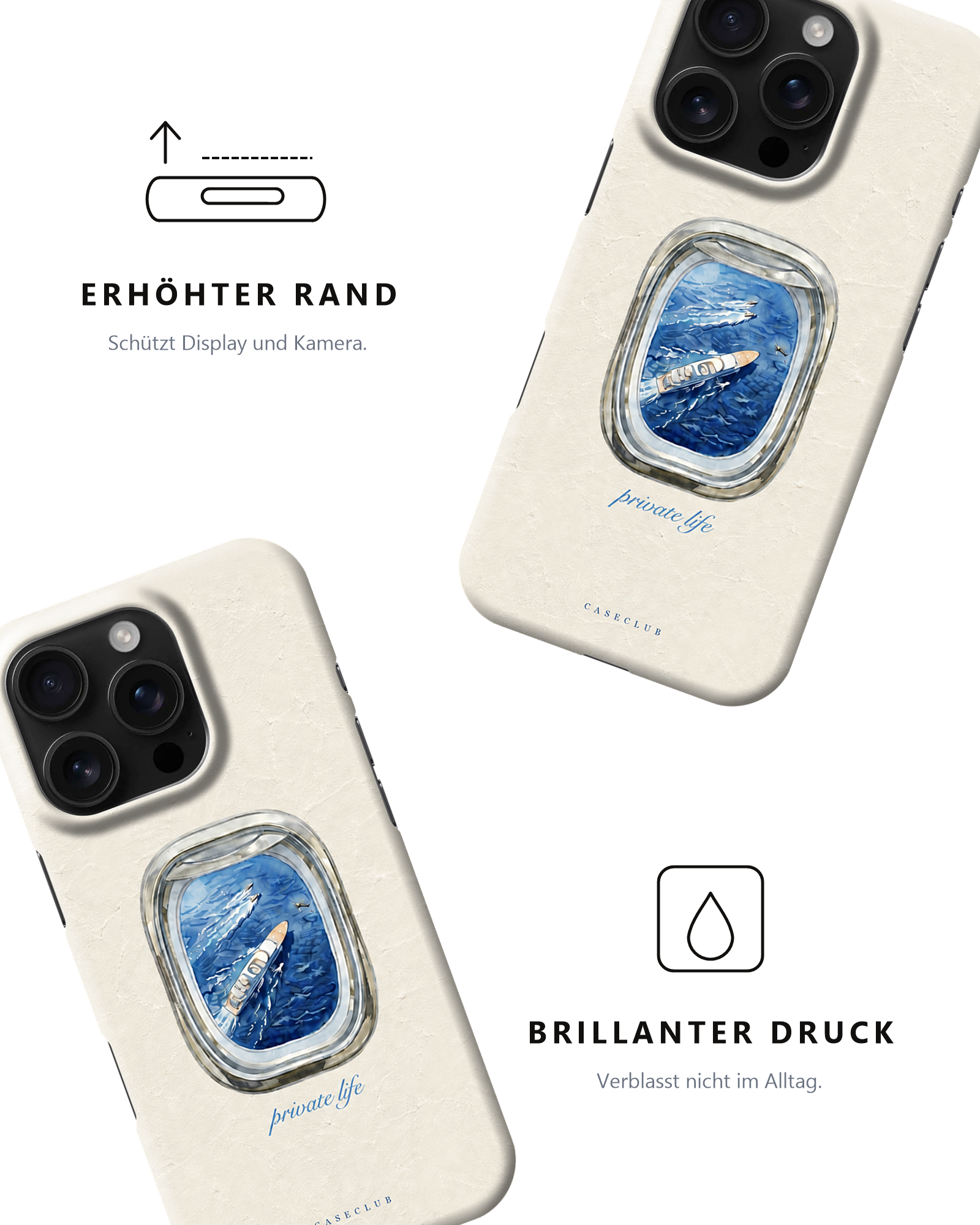 Case Club Private Life — erhöhter Rand schützt Display und Kamera, brillanter Druck verblasst nicht im Alltag.