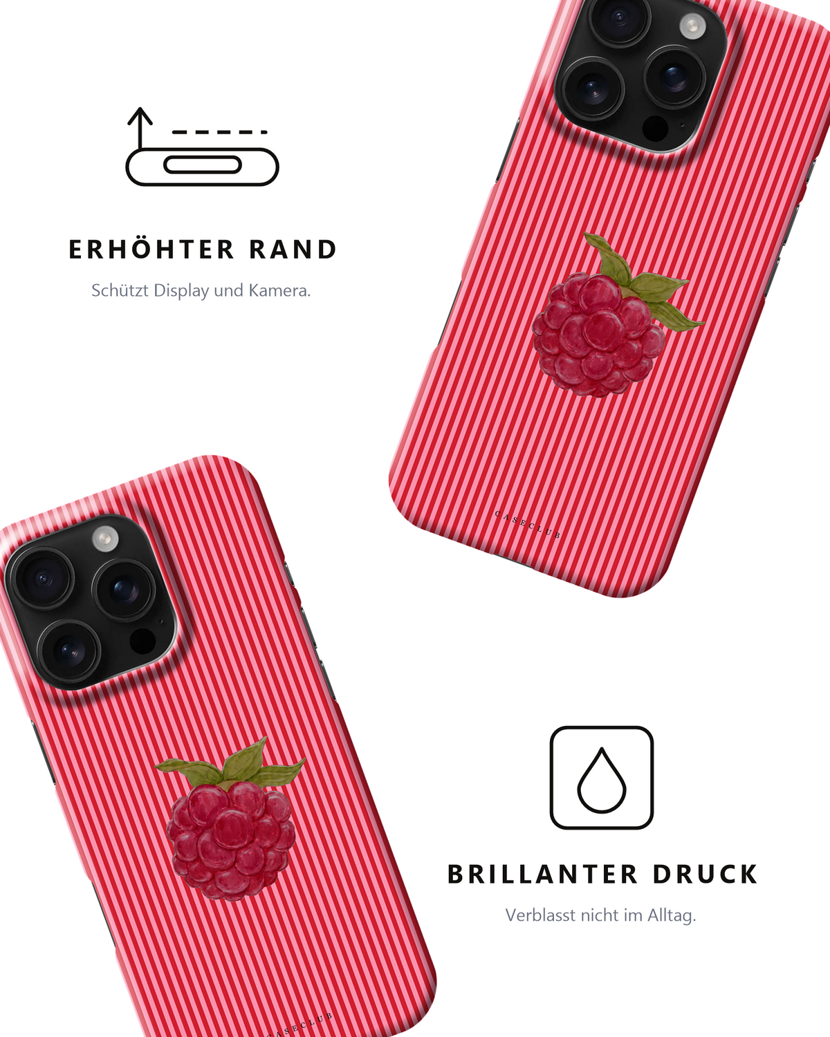 Zwei Raspberry-Hüllen – erhöhter Rand und brillanter Druck