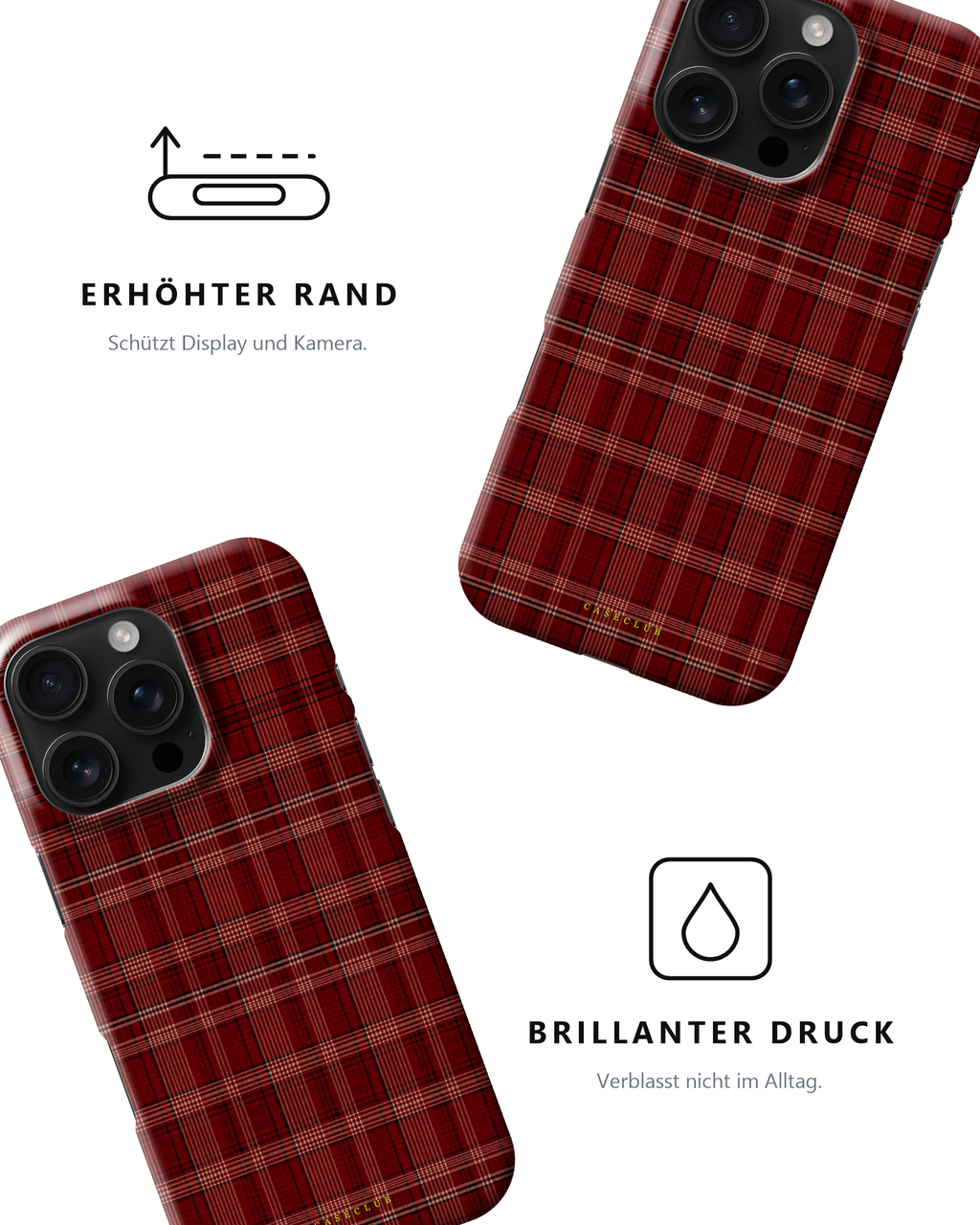 Zwei Red-Tartan-Hüllen – erhöhter Rand und brillanter Druck