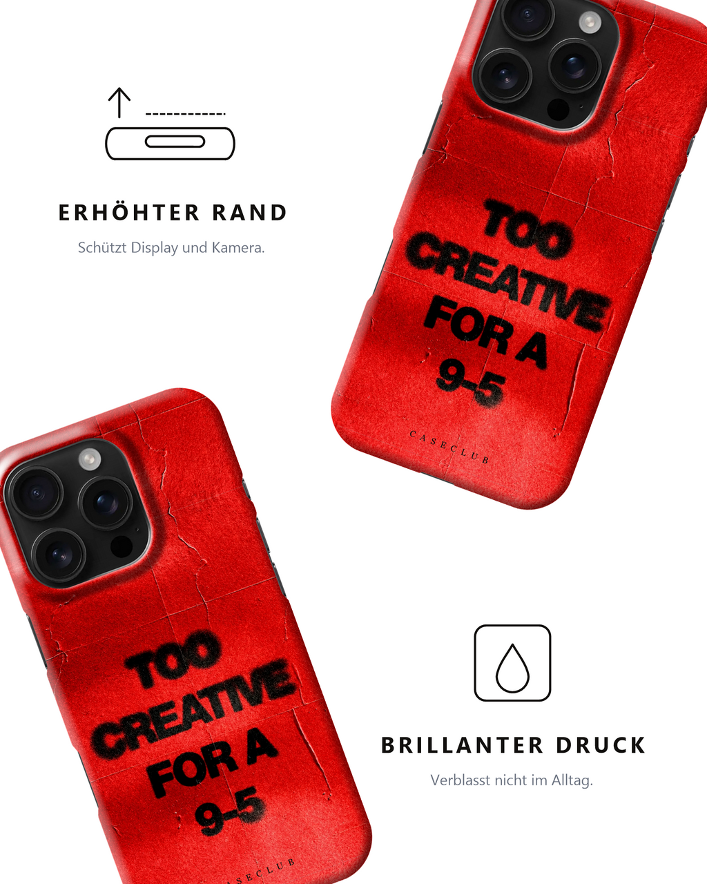 Case Club Too Creative — erhöhter Rand schützt Display und Kamera, brillanter Druck verblasst nicht im Alltag.