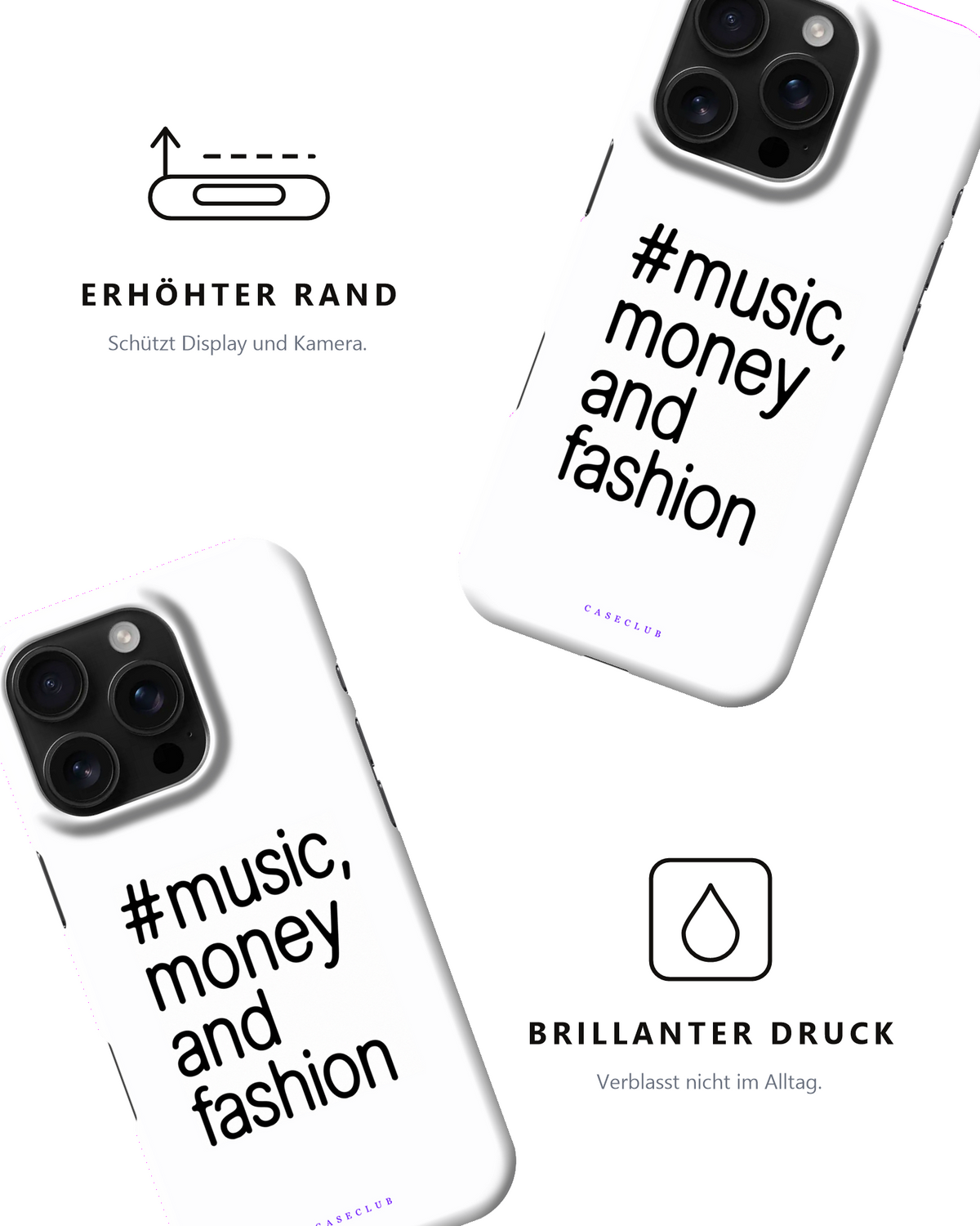 Music, Money and Fashion Handyhülle – erhöhter Rand und brillanter Druck